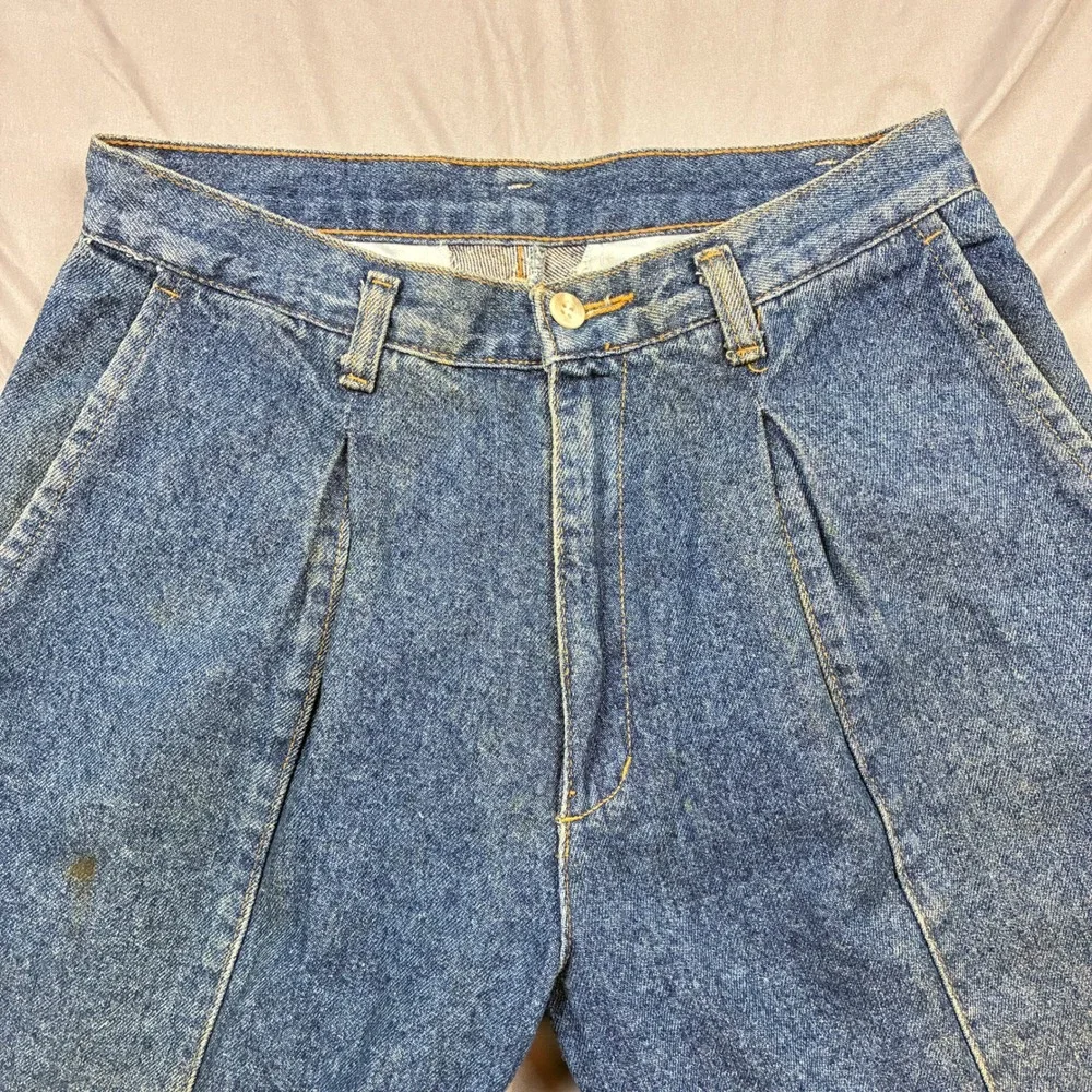 VTG Sasson Pleated Denim Trousers Women 28 x 28 Blue High Waist Tapered USA 80s